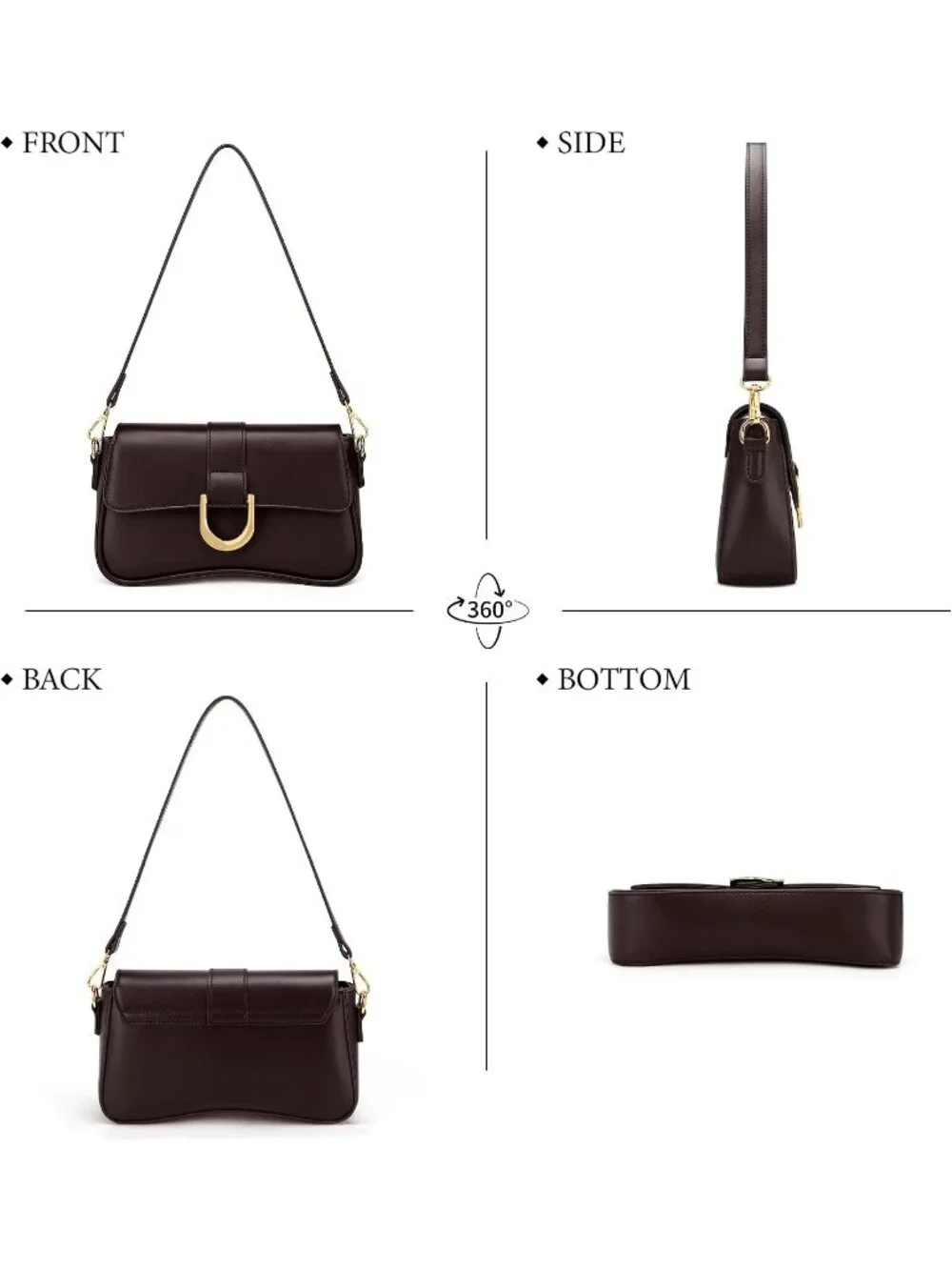 Women's Coffee Small Cute Purse Retro Clutch Underarm Hobo Shoulder Bag
